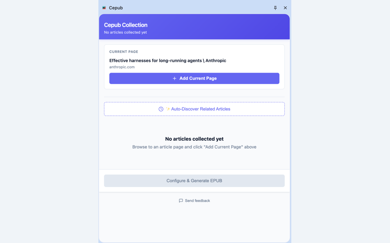 Main extension interface with Add Current Page button